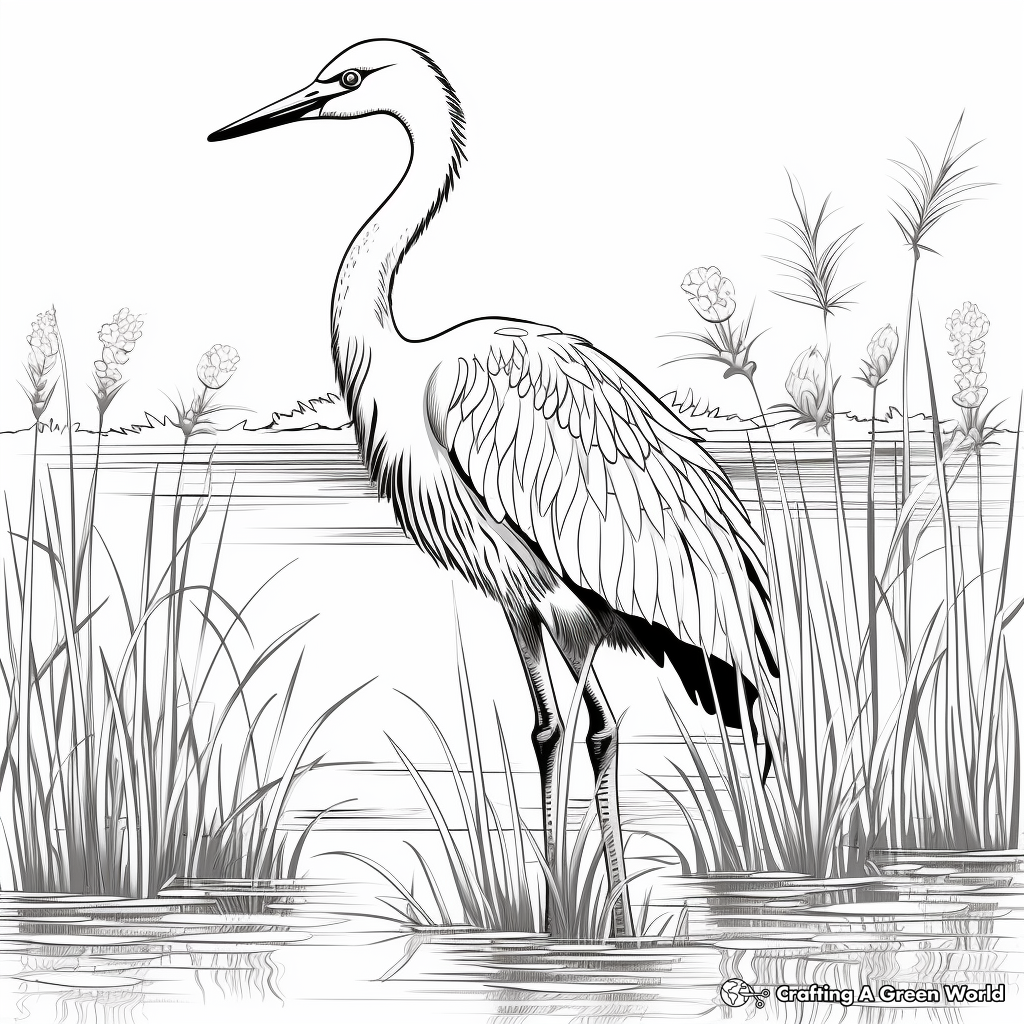 Blue Heron in the Wild: Wetland-Scene Coloring Pages 3