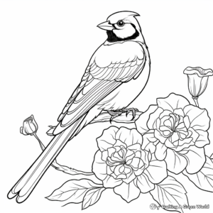 Blue Jay and Flowers Coloring Pages 1