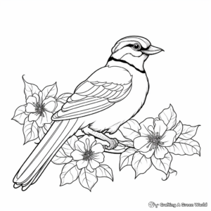Blue Jay and Flowers Coloring Pages 3