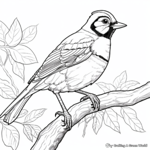 Blue Jay in their Habitat: Forest-Scene Coloring Pages 1