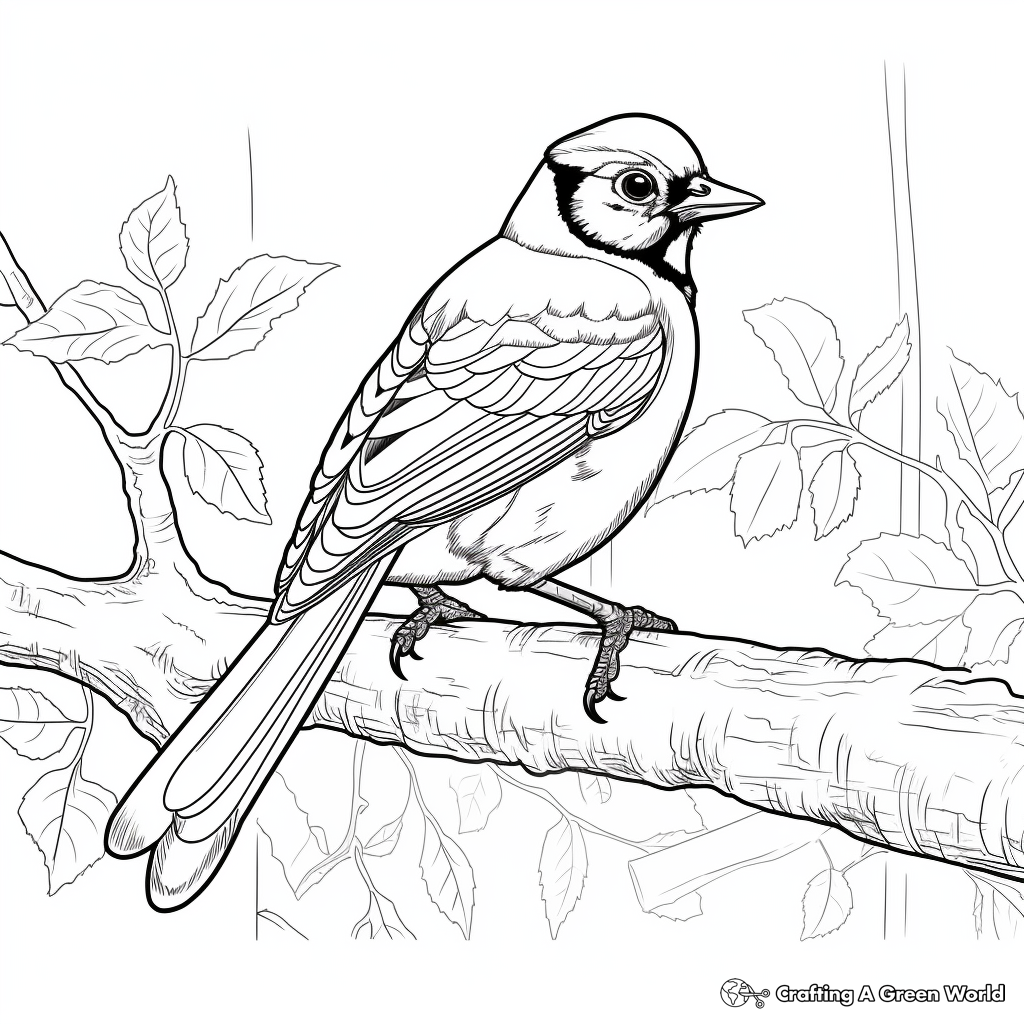 Blue Jay in their Habitat: Forest-Scene Coloring Pages 2