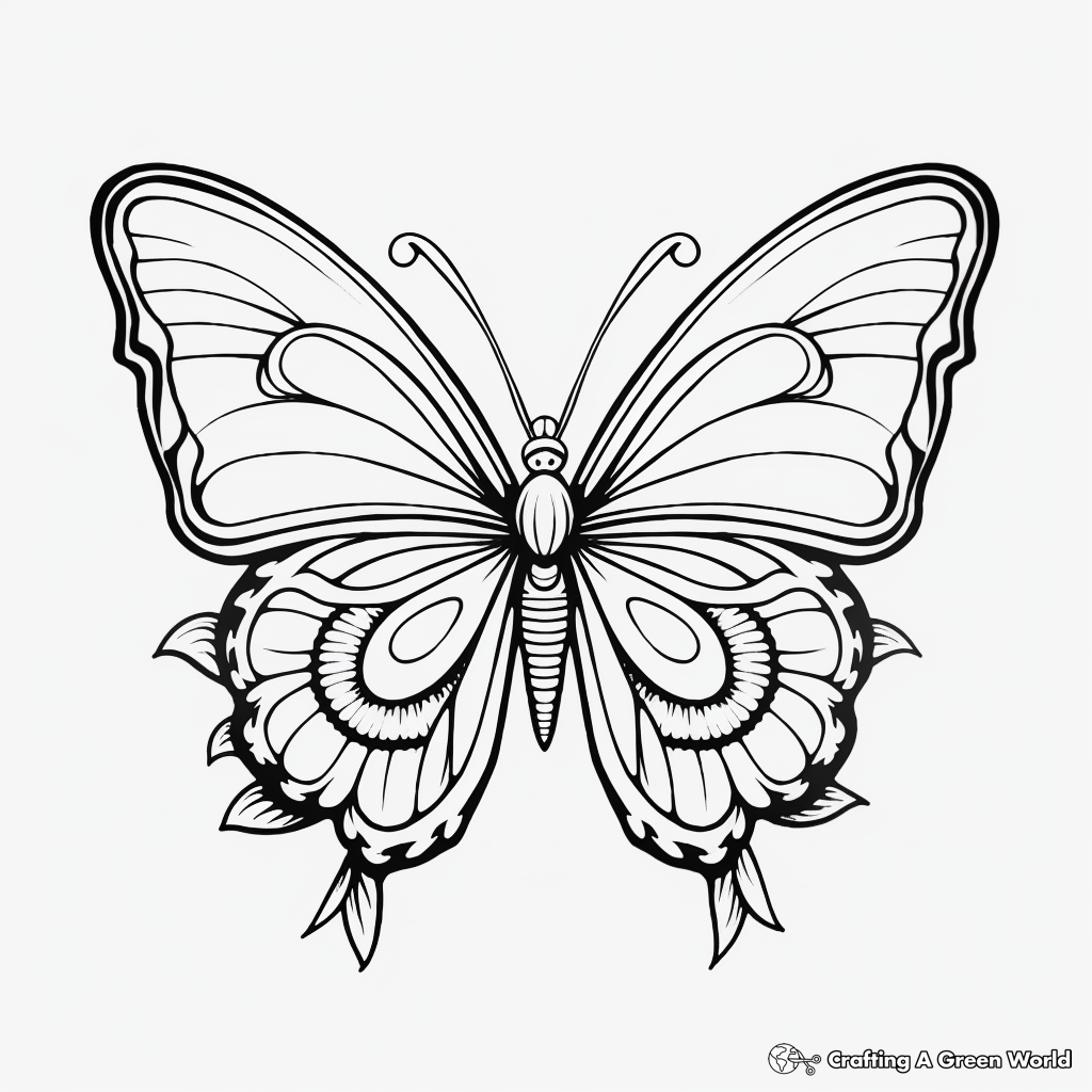 Blue Morpho Butterfly Coloring Pages with Floral Elements 1