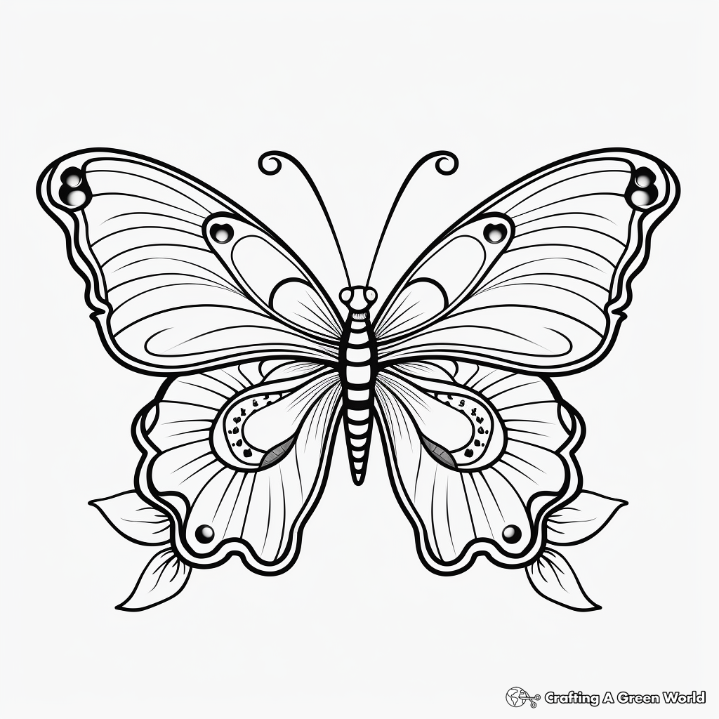 Blue Morpho Butterfly Coloring Pages with Floral Elements 3
