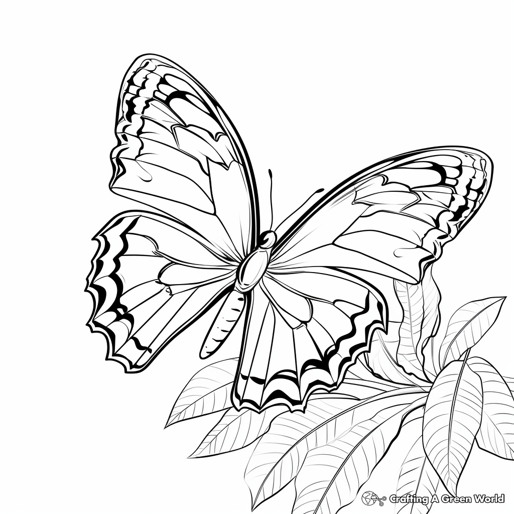 Blue Morpho Butterfly in Habitat Coloring Pages 2