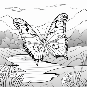 Blue Morpho Butterfly in Nature Scene Coloring Pages 2
