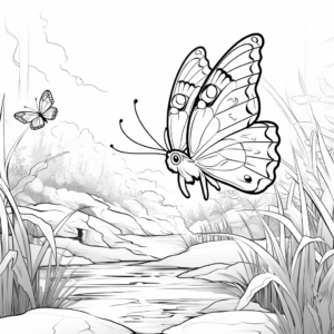 Blue Morpho Butterfly in Nature Scene Coloring Pages 3