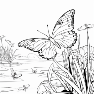 Blue Morpho Butterfly in Nature Scene Coloring Pages 4
