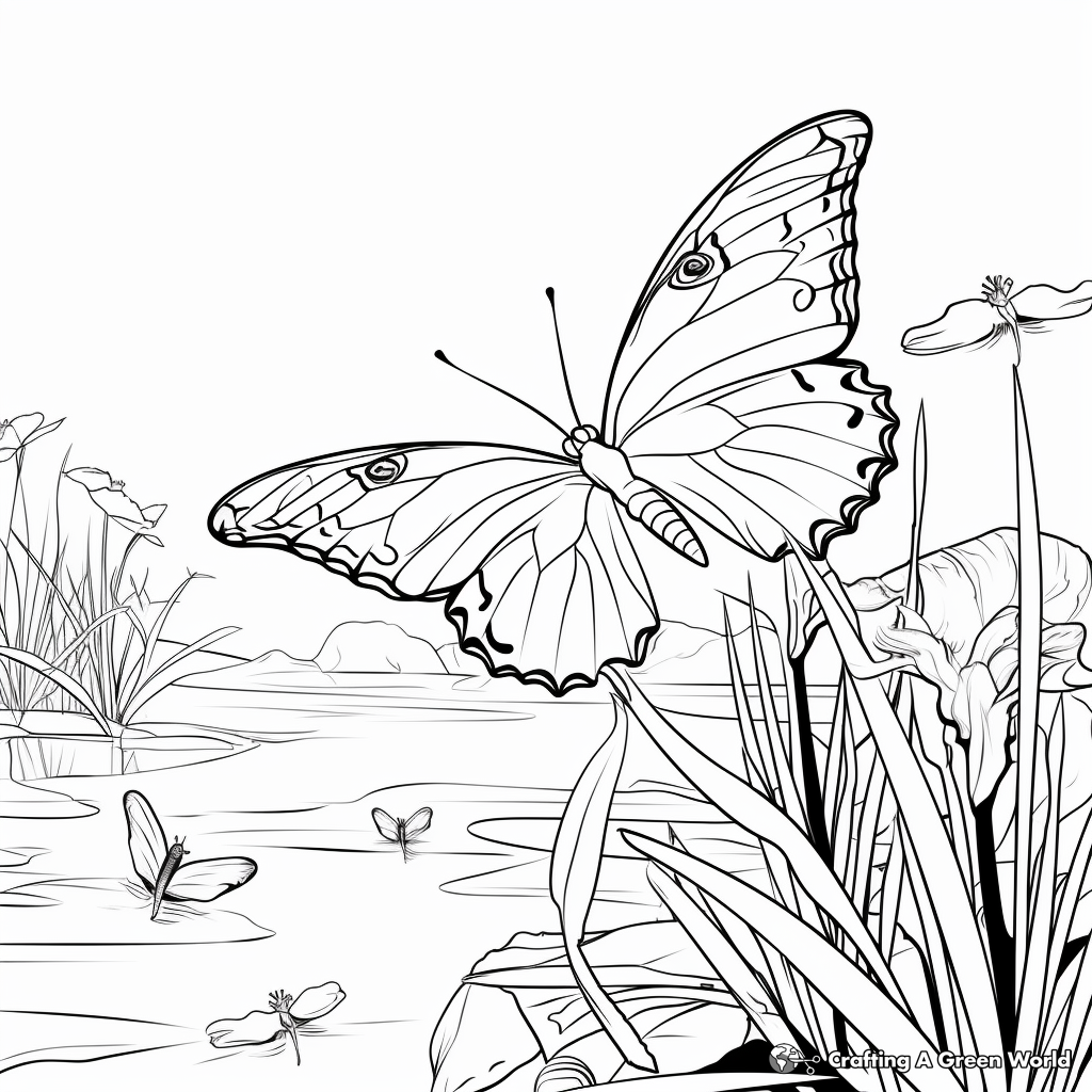 Blue Morpho Butterfly in Nature Scene Coloring Pages 4