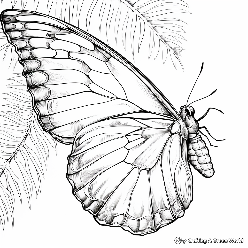 Blue Morpho Butterfly Wing Detail Coloring Pages 1