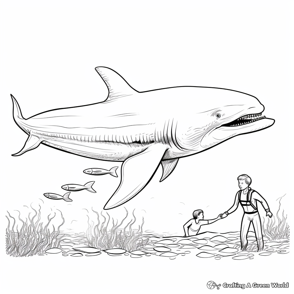 Blue Whale and Divers Interaction Coloring Pages 3