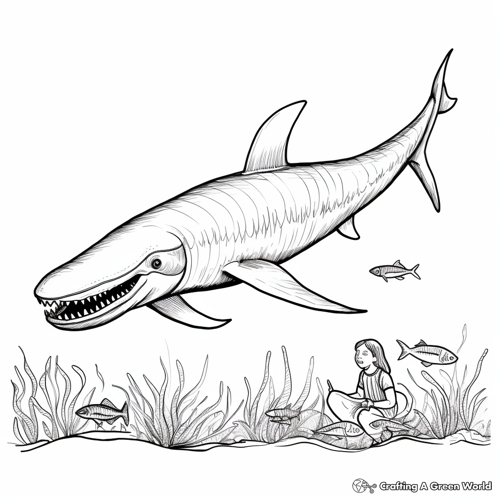 Blue Whale and Divers Interaction Coloring Pages 4