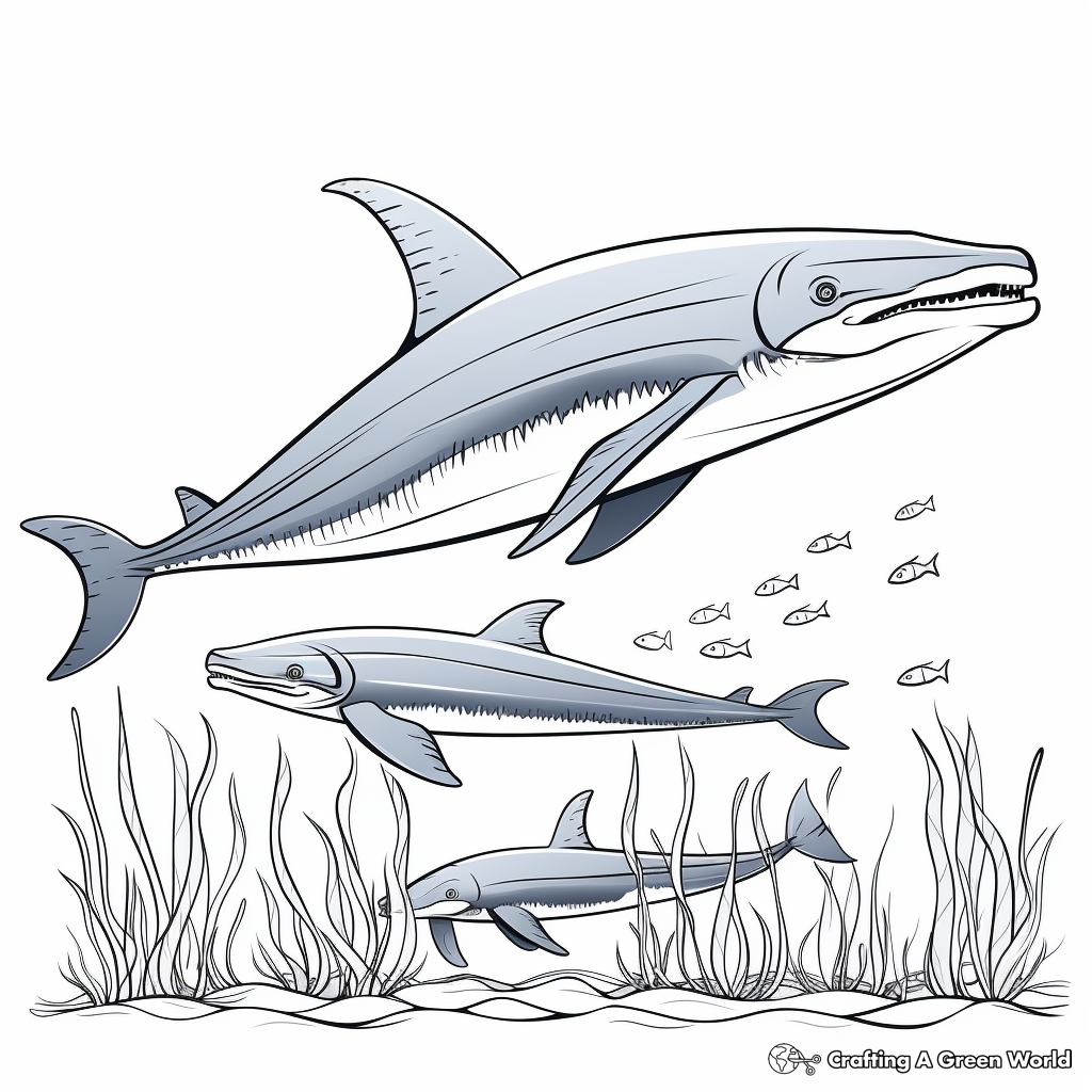 Blue Whale Family Coloring Pages: Male, Female, and Calf 1