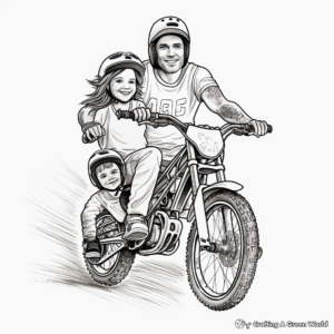 BMX Dirt Bike Family Coloring Pages: Male, Female, and Kids 1