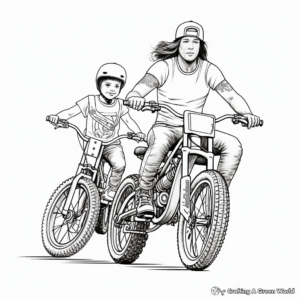 BMX Dirt Bike Family Coloring Pages: Male, Female, and Kids 3