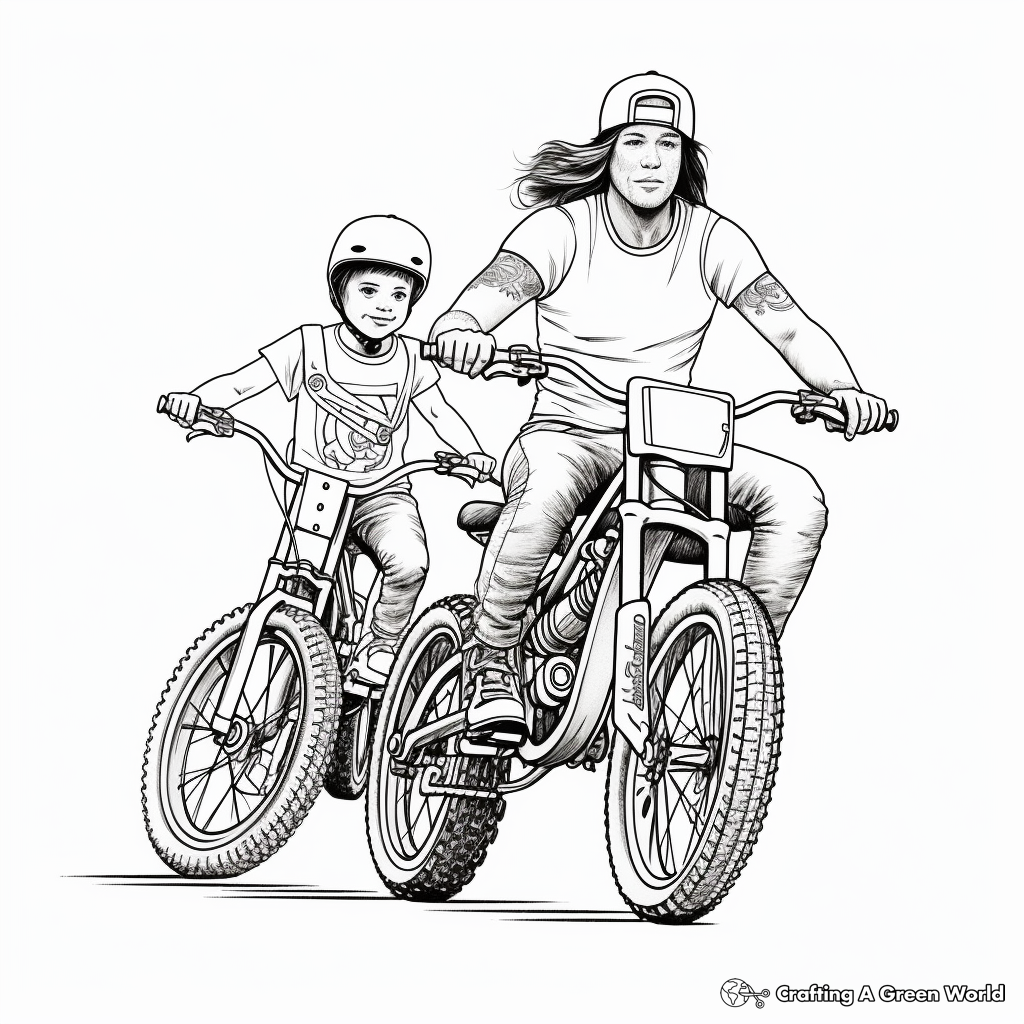 BMX Dirt Bike Family Coloring Pages: Male, Female, and Kids 3