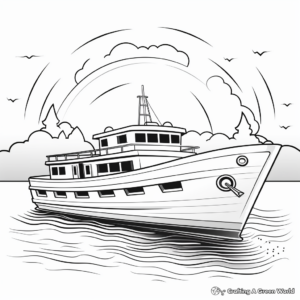 Boat Scene with Sunset Coloring Pages 4