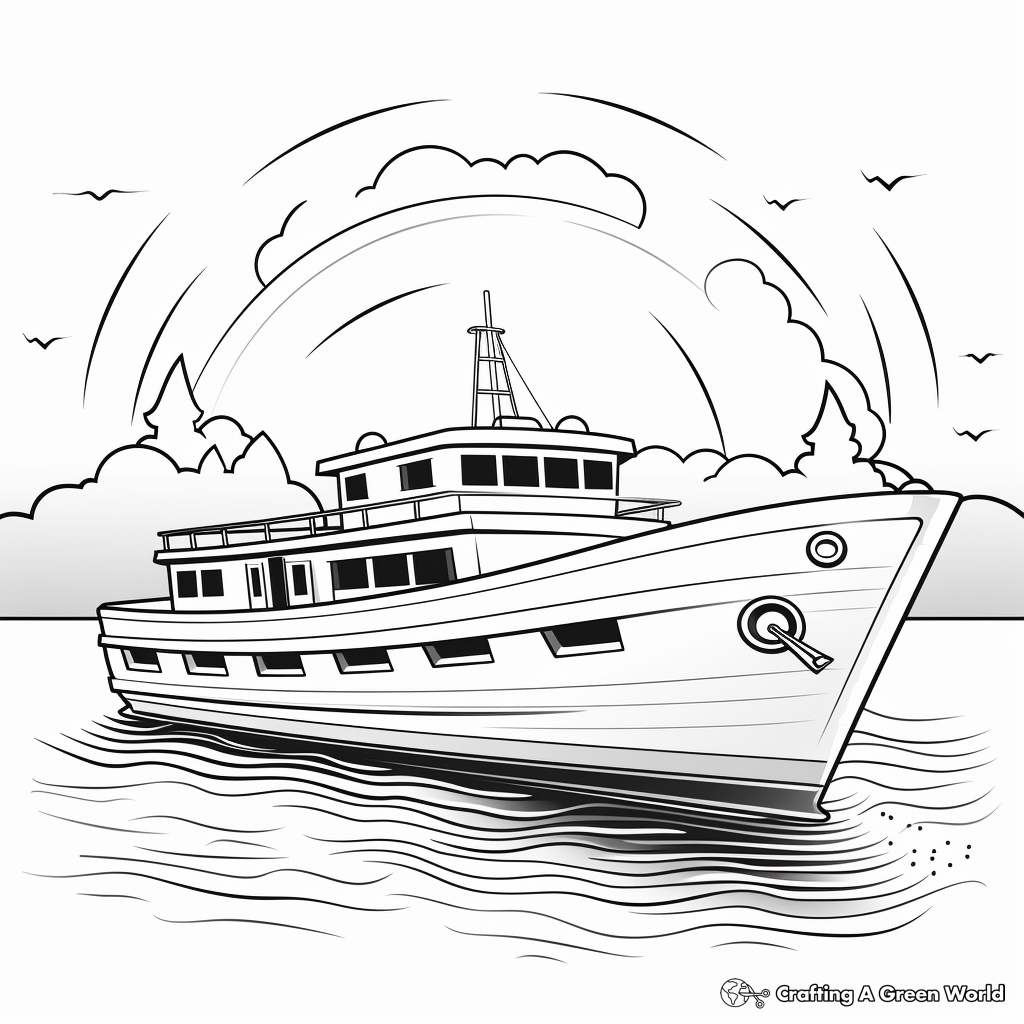 Boat Scene with Sunset Coloring Pages 4
