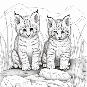Bobcat Cubs in Nature Coloring Sheets for Kids 1