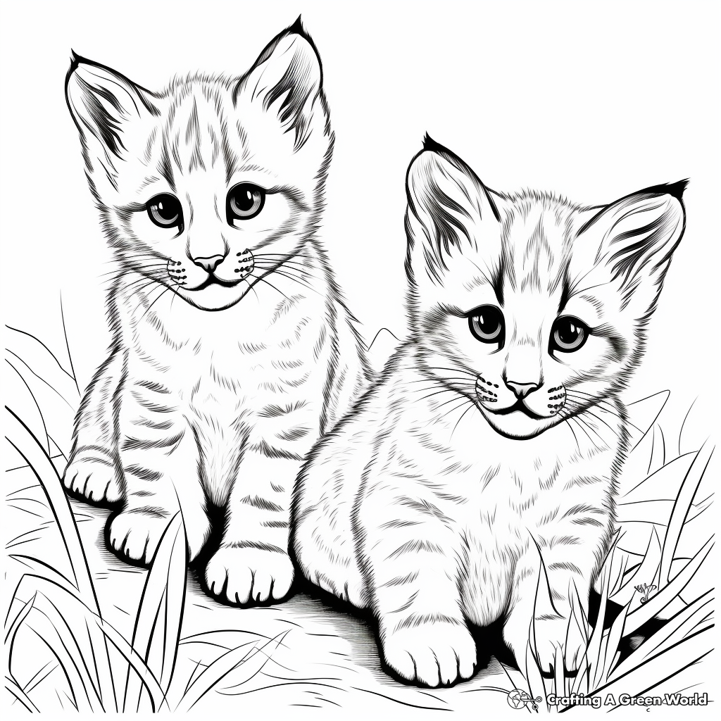 Bobcat Cubs in Nature Coloring Sheets for Kids 2