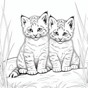 Bobcat Cubs in Nature Coloring Sheets for Kids 3