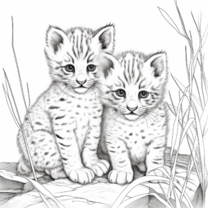 Bobcat Cubs in Nature Coloring Sheets for Kids 4