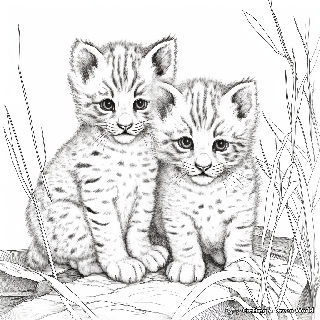Bobcat Cubs in Nature Coloring Sheets for Kids 4