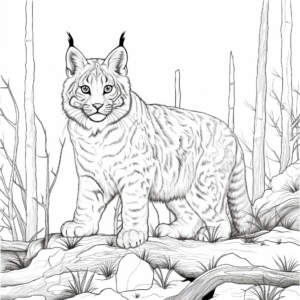 Bobcat in the Forest: Detailed Landscape Coloring Pages 2