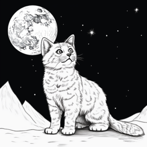 Bobcat in the Moonlight: Night-Scene Coloring Pages 1