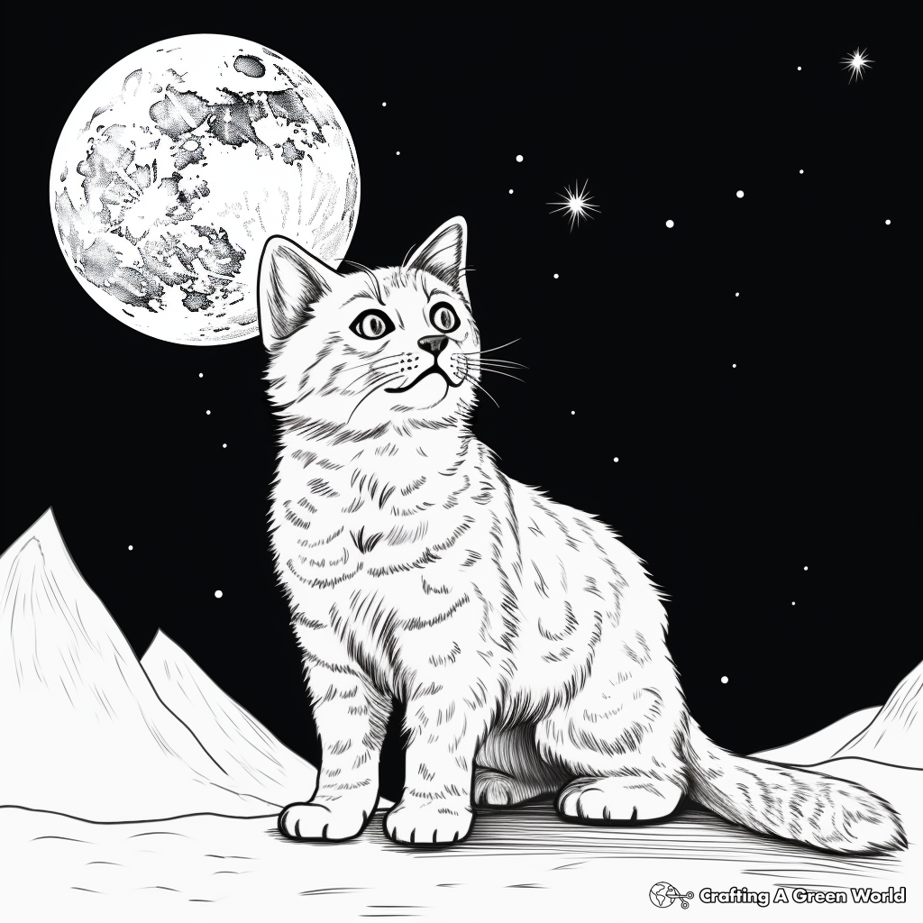 Bobcat in the Moonlight: Night-Scene Coloring Pages 1