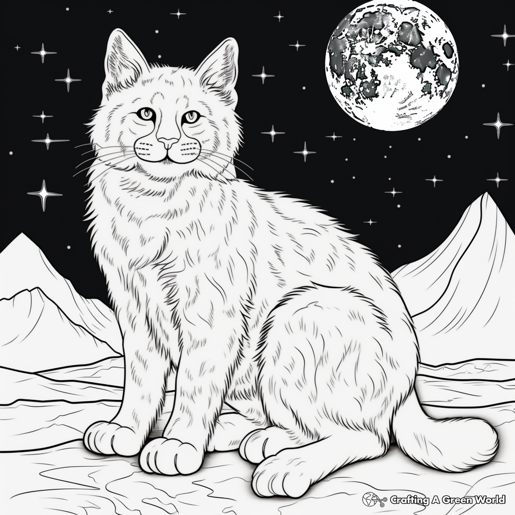 Bobcat in the Moonlight: Night-Scene Coloring Pages 2