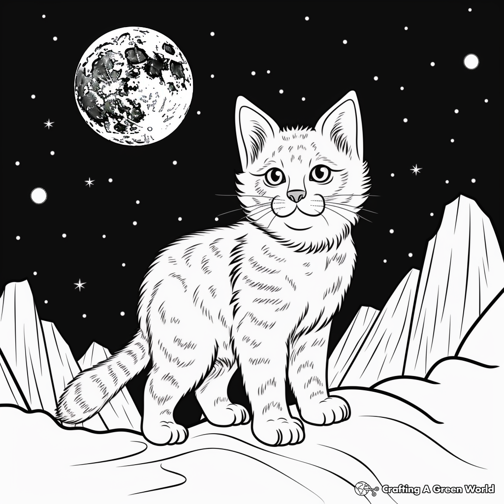 Bobcat in the Moonlight: Night-Scene Coloring Pages 3