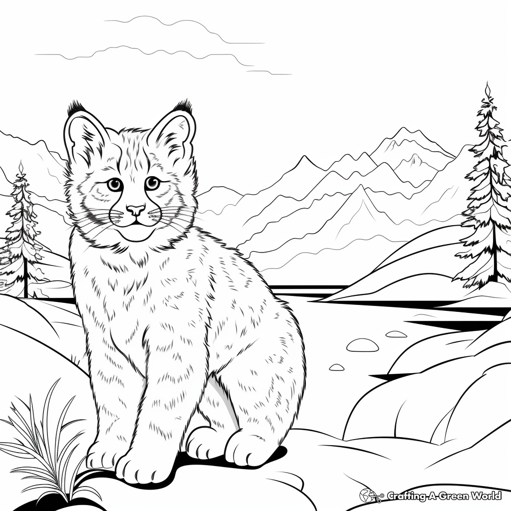 Bobcat in Winter Landscape Coloring Pages 1