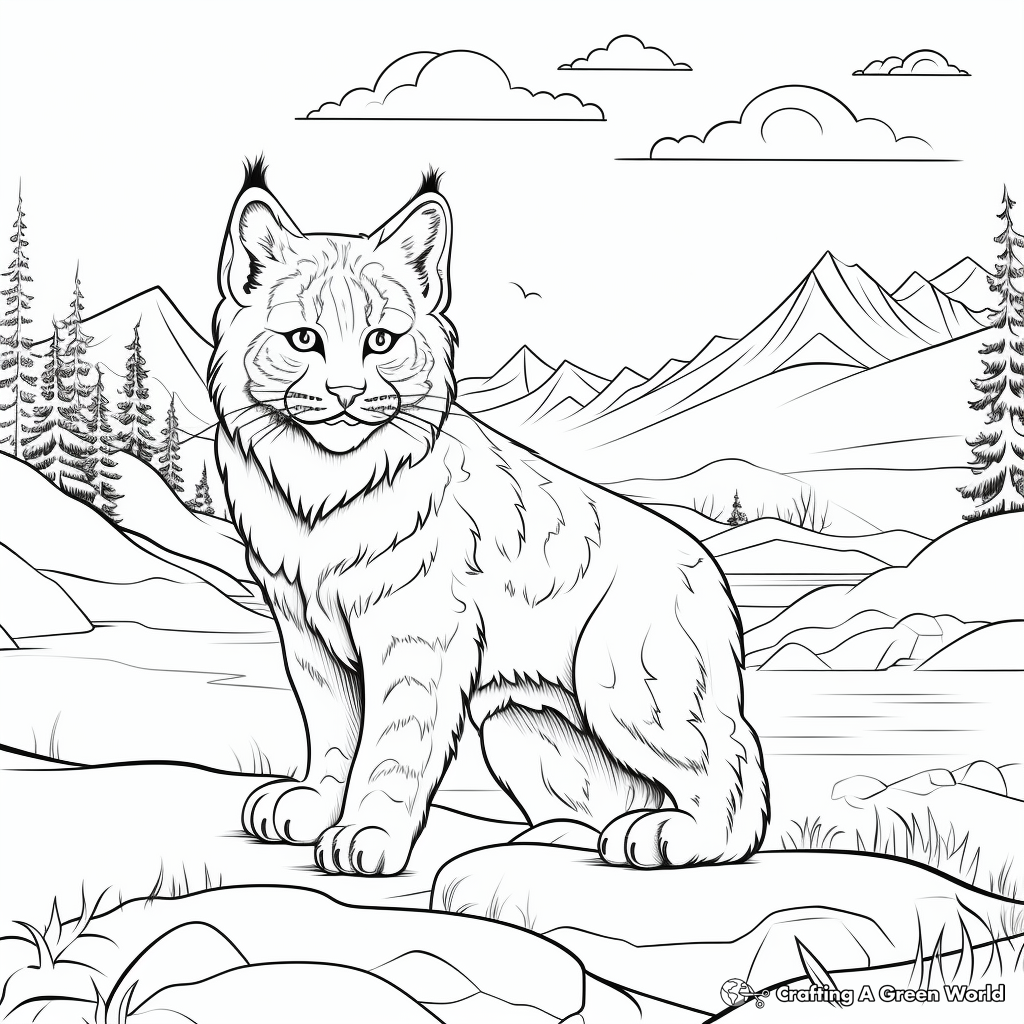 Bobcat in Winter Landscape Coloring Pages 2