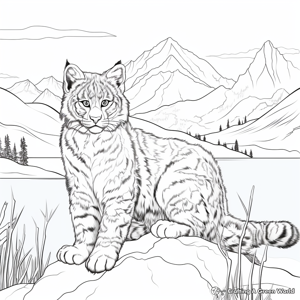 Bobcat in Winter Landscape Coloring Pages 3