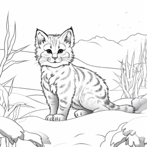 Bobcat in Winter Landscape Coloring Pages 4