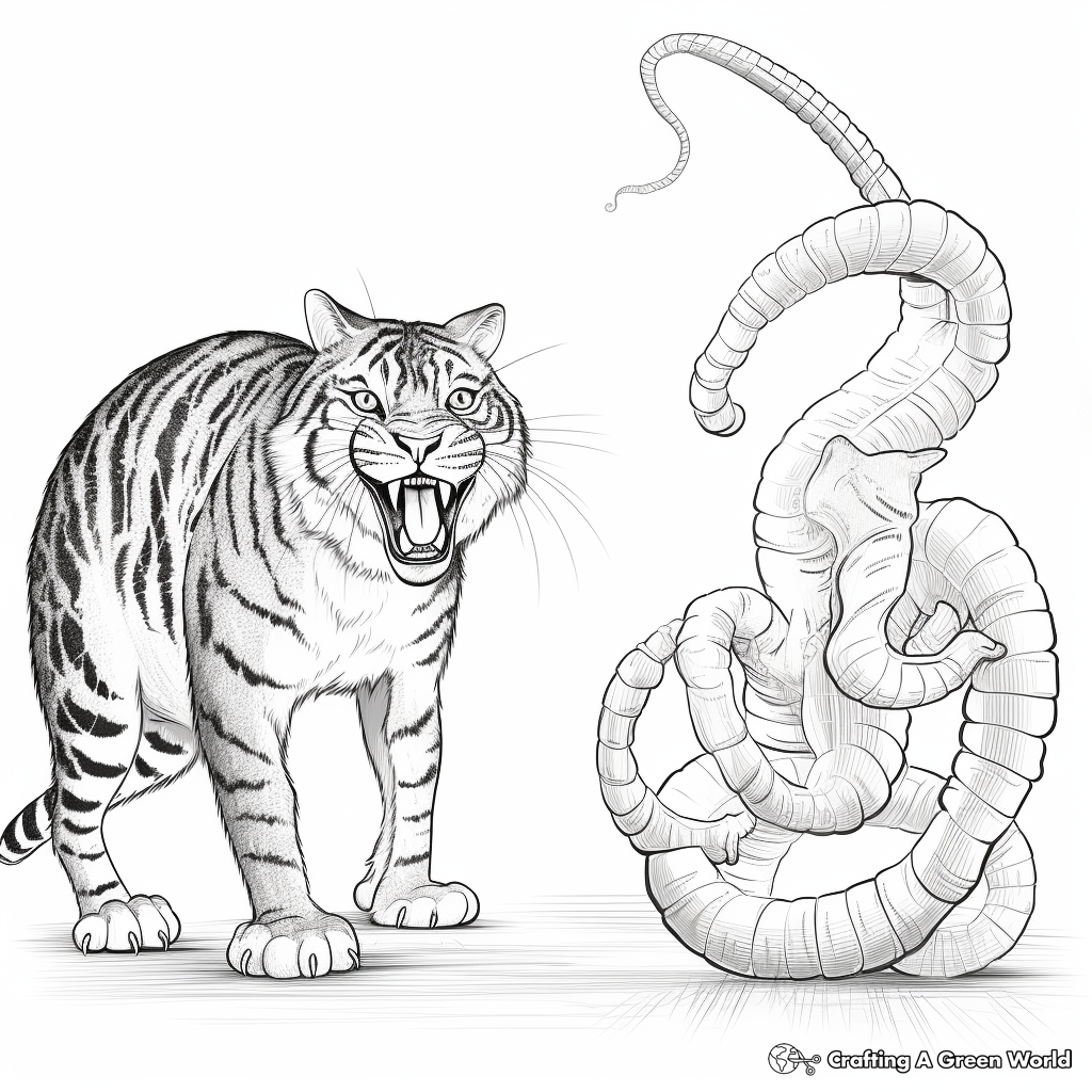 Bobcat vs Snake: Action Coloring Pages 1
