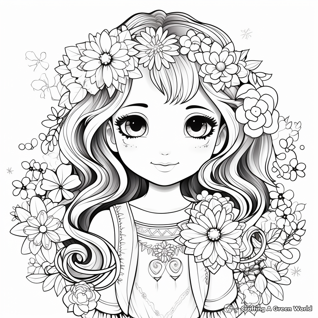 Boho Rainbow with Floral Accents Coloring Pages 1