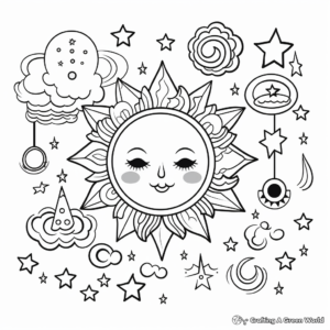 Boho Rainbow with Stars and Moons Coloring Pages 2