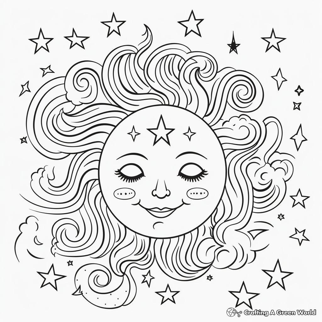 Boho Rainbow with Stars and Moons Coloring Pages 3