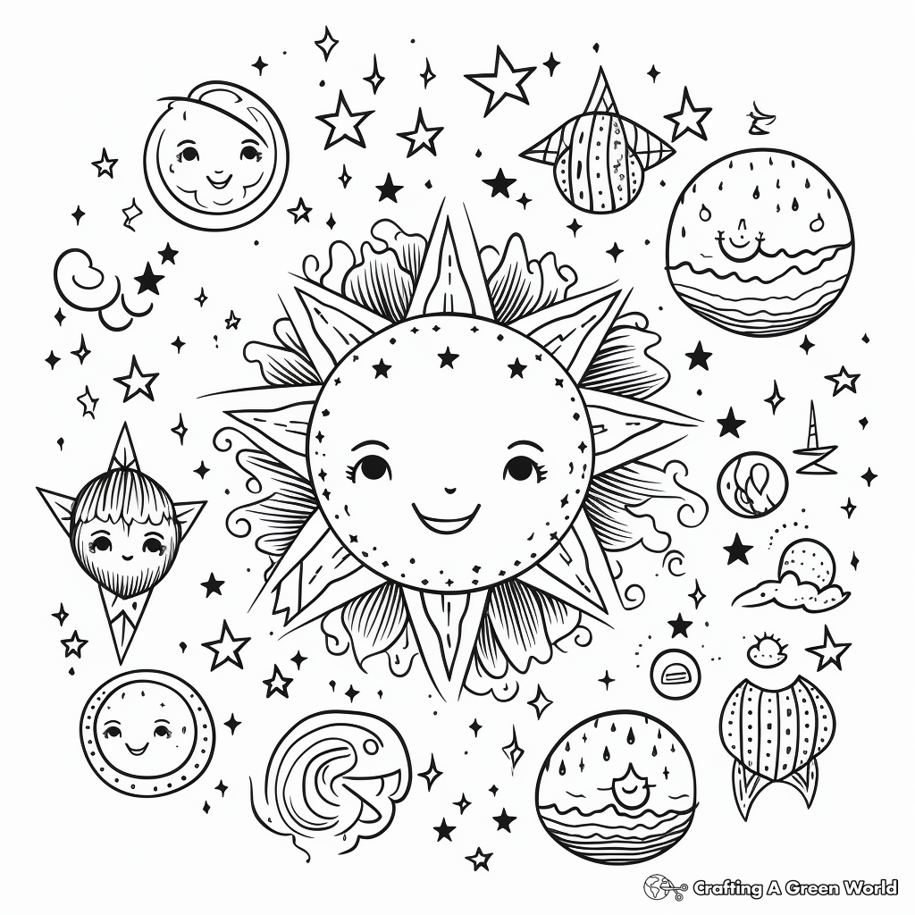 Boho Rainbow with Stars and Moons Coloring Pages 4