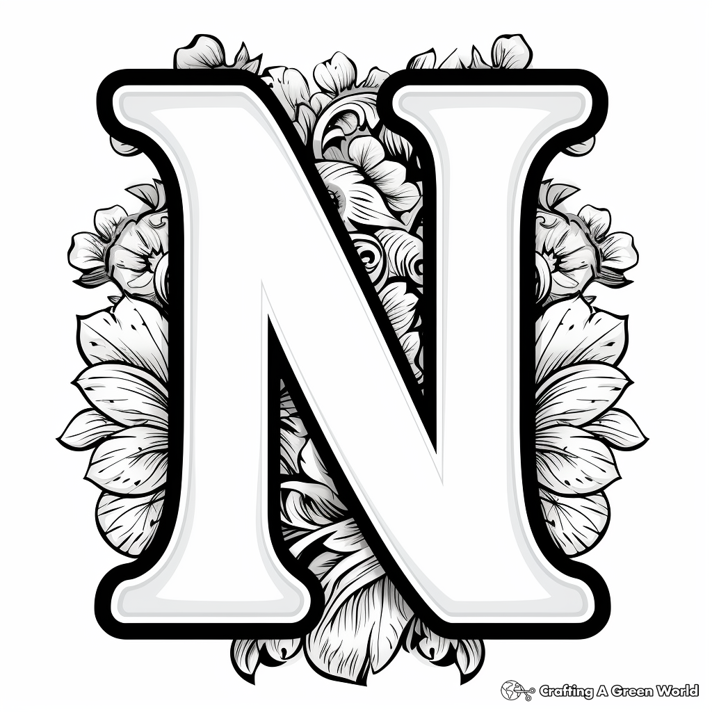 Bold Letter N with Nautical Theme Coloring Pages 1
