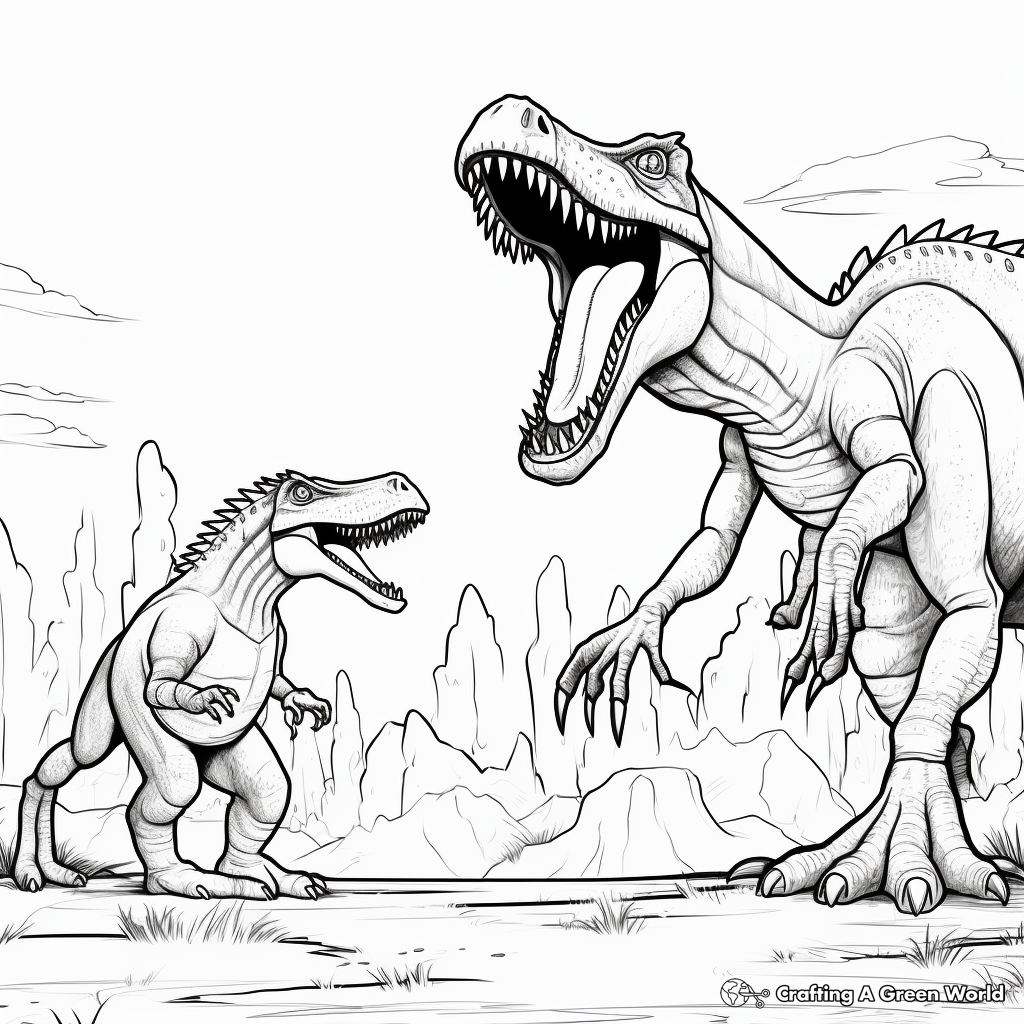 Bold Spinosaurus Challenging T-Rex Coloring Pages 2