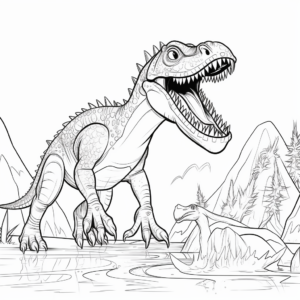 Bold Spinosaurus Challenging T-Rex Coloring Pages 3