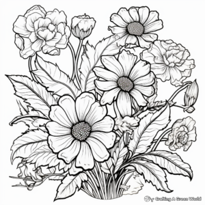Botanical Garden Coloring Pages: Variety of Intricate Flowers 1