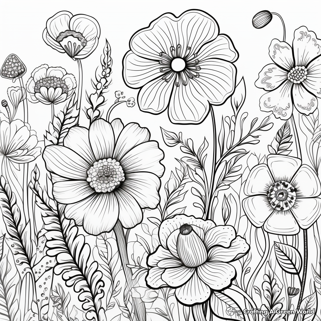 Botanical Garden Coloring Pages: Variety of Intricate Flowers 2