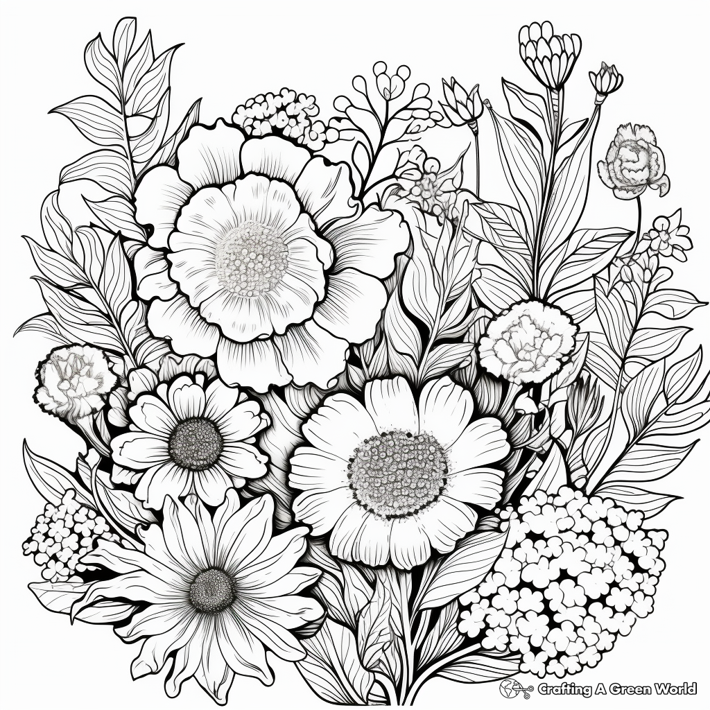 Botanical Garden Coloring Pages: Variety of Intricate Flowers 3