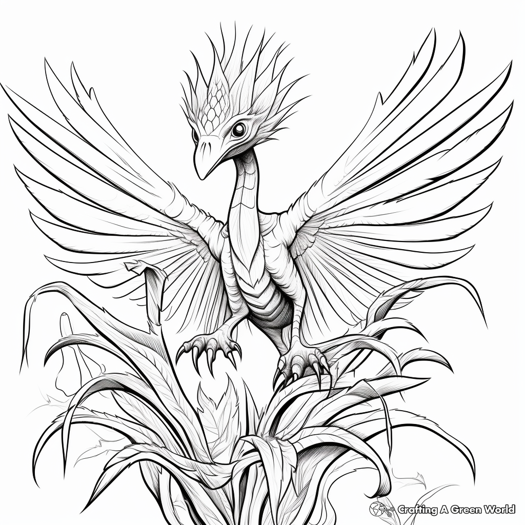 Botanical Microraptor Coloring Pages with Plants 1