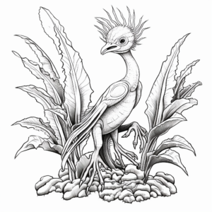 Botanical Microraptor Coloring Pages with Plants 3