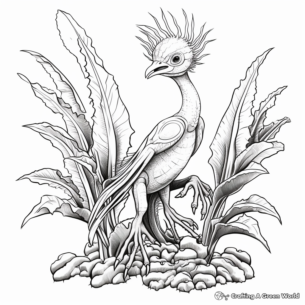 Botanical Microraptor Coloring Pages with Plants 3