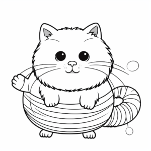 Bouncy Fat Kitten with Ball of Yarn Coloring Pages 1